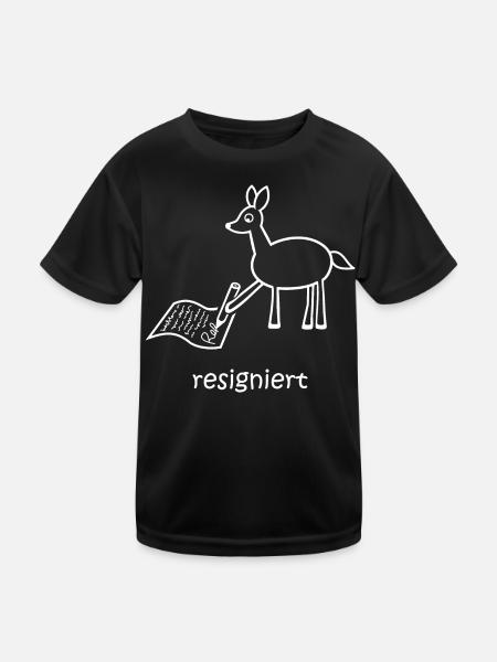 resigniert, Reh, lustiges Reh, Wortspiel, Tiere - Kinder Funktions-T-Shirt - Schwarz - Vorne