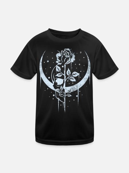 Occult Moon Rose Witchcraft Wicca Totenkopf Gothic - Kinder Funktions-T-Shirt - Schwarz - Vorne