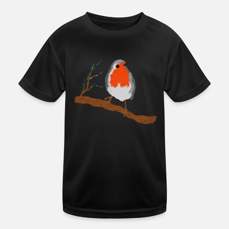 Robin with Magnificent Plumage on Branch Kids Functional T-Shirt