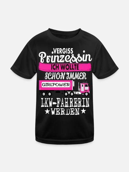 Prinzessin & LKW-Fahrerin - Kinder Funktions-T-Shirt - Schwarz - Vorne