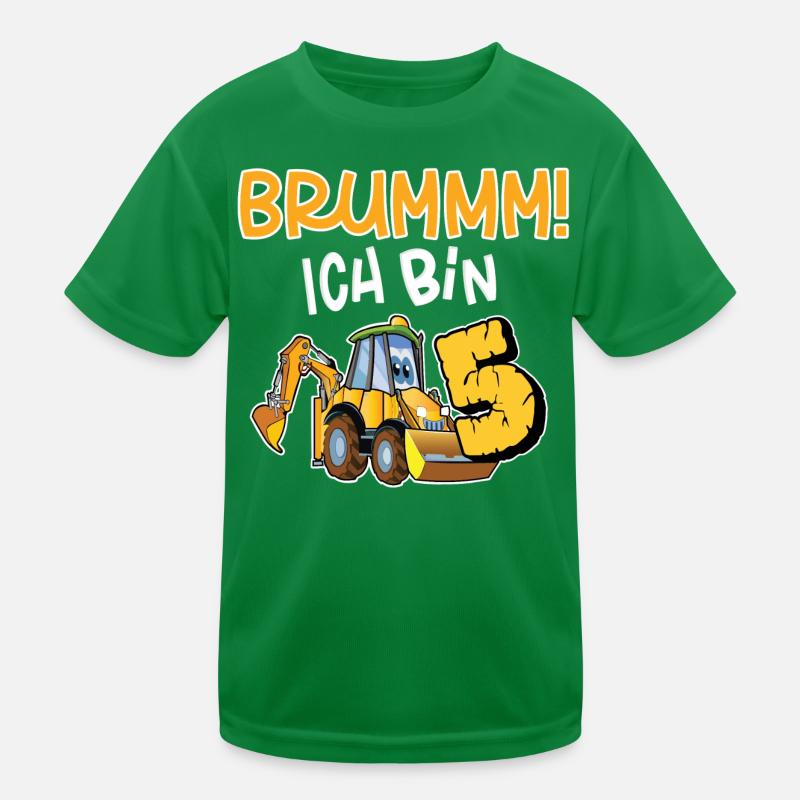 Brummmm Ich Bin 5 Jahre Bagger Kinder Funktions-T-Shirt