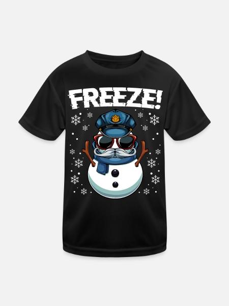 Kapitän Frost Schneemann Polizei Weihnachten - Kinder Funktions-T-Shirt - Schwarz - Vorne