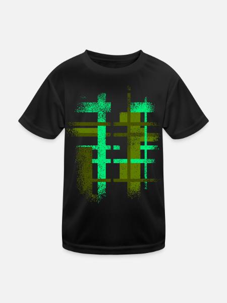 Abstrakt Cyber VINTAGE Hintergrund Design - Kinder Funktions-T-Shirt - Schwarz - Vorne