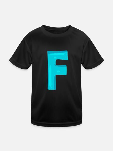 Anfangsbuchstabe F - Kinder Funktions-T-Shirt - Schwarz - Vorne