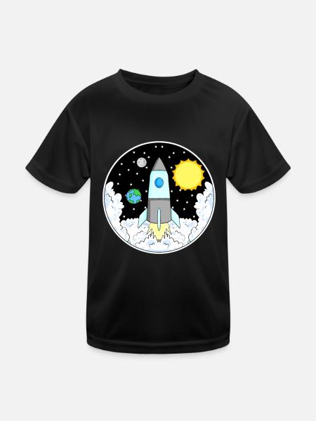 Rakete Weltall - Kinder Funktions-T-Shirt - Schwarz - Vorne