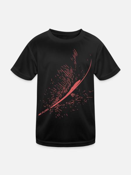 Abstrakte Feder / Linie / rosa / Muster / Natur - Kinder Funktions-T-Shirt - Schwarz
