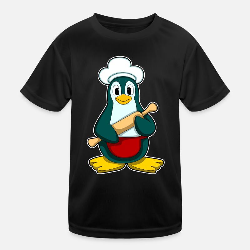 Penguin as a baker with rolling pin Kids Functional T-Shirt