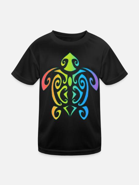 Rainbow Polynesian Turtle - Kids Functional T-Shirt - black - Front