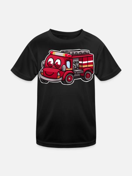 Fire truck fire brigade - Kids Functional T-Shirt - black - Front