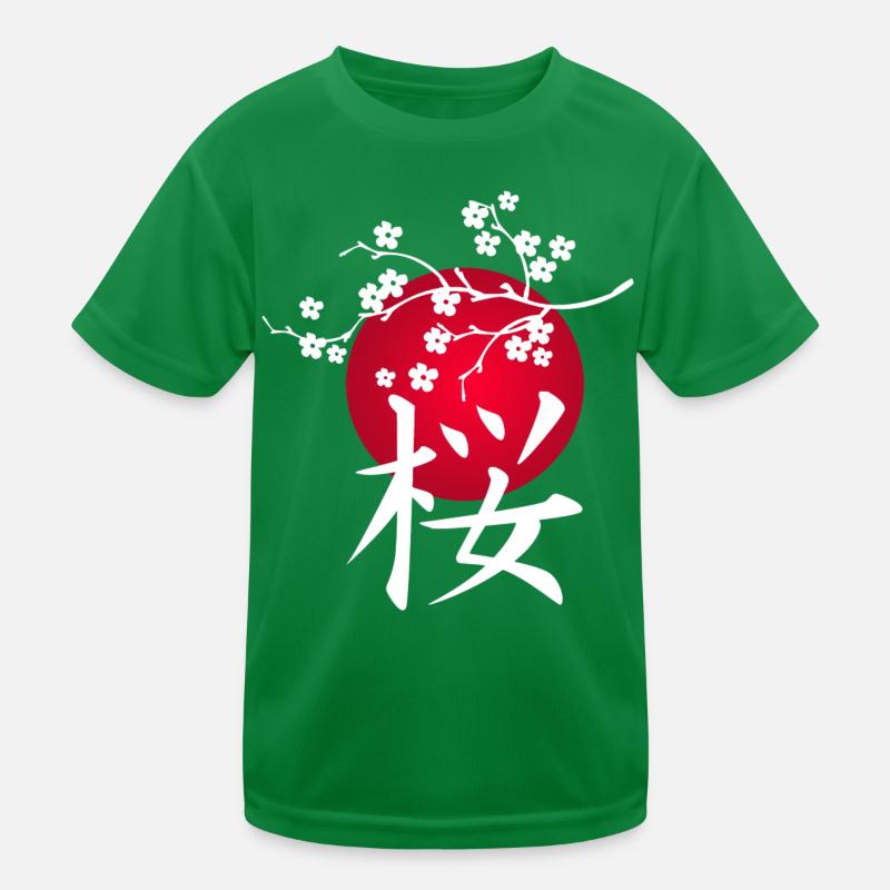 White Japanese cherry and red sun Kids Functional T-Shirt