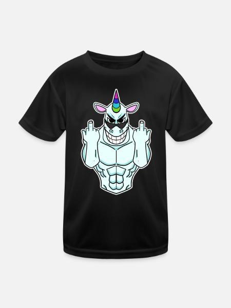 Unicorn middle finger - Kids Functional T-Shirt - black - Front