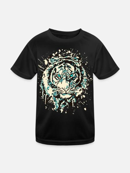 Tiger Katze - Vintage Grunge - Katzenauge Blau - Kinder Funktions-T-Shirt - Schwarz - Vorne