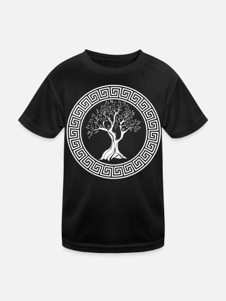 Griechisches Symbol des weißen Olivenbaums - Kinder Funktions-T-Shirt - Schwarz