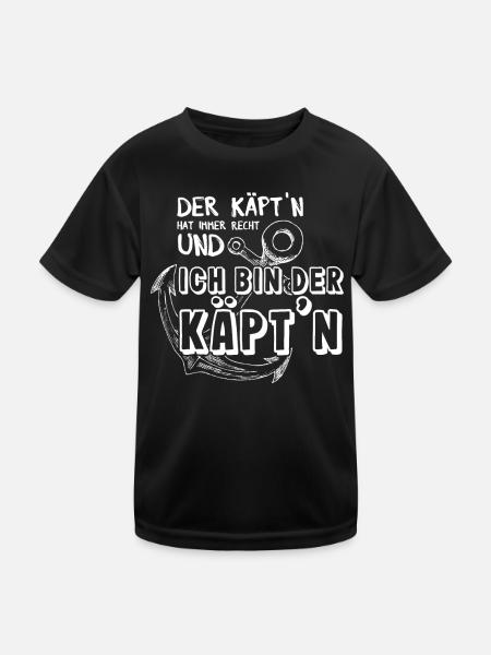 Käptn Kapitän Anker Schifffahr Bootsführerschein - Kinder Funktions-T-Shirt - Schwarz - Vorne