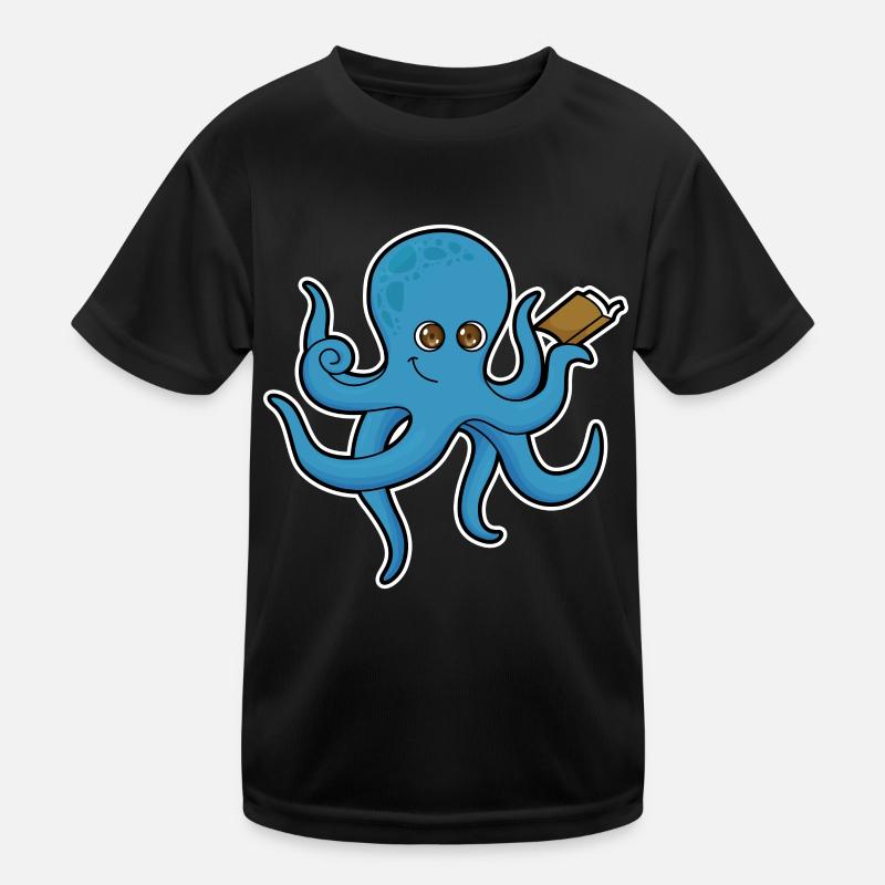 Krake mit Buch - Kinder Funktions-T-Shirt - Schwarz