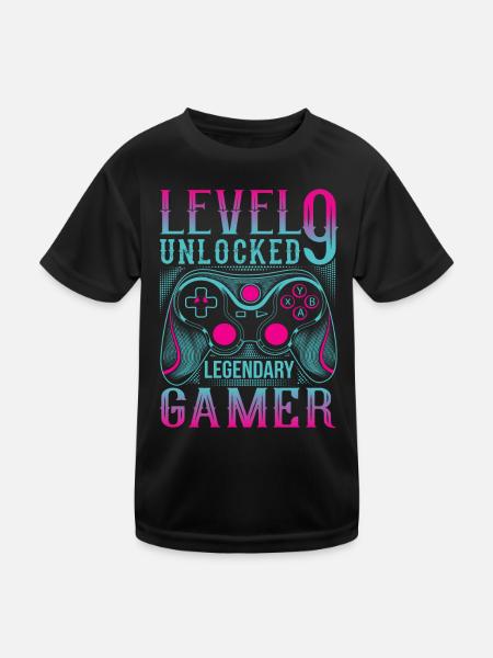 9. Geburtstag Level 9 Gamer Gaming Zocken - Kinder Funktions-T-Shirt - Schwarz