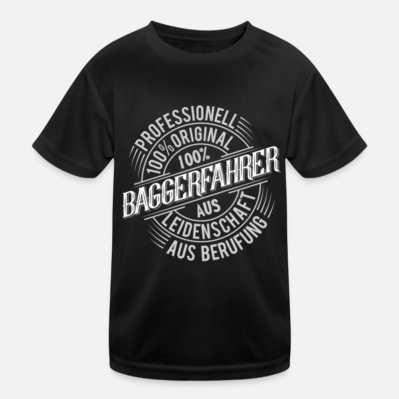 Baggerfahrer - Kinder Funktions-T-Shirt - Schwarz