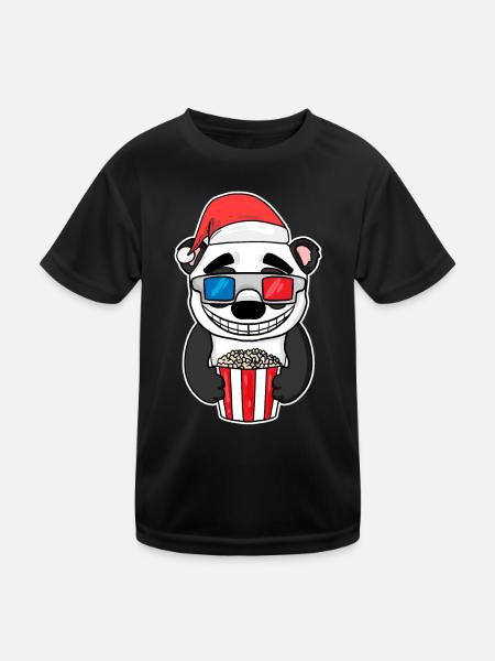 Weihnachten Panda Bär Popcorn Kino - Kinder Funktions-T-Shirt - Schwarz - Vorne