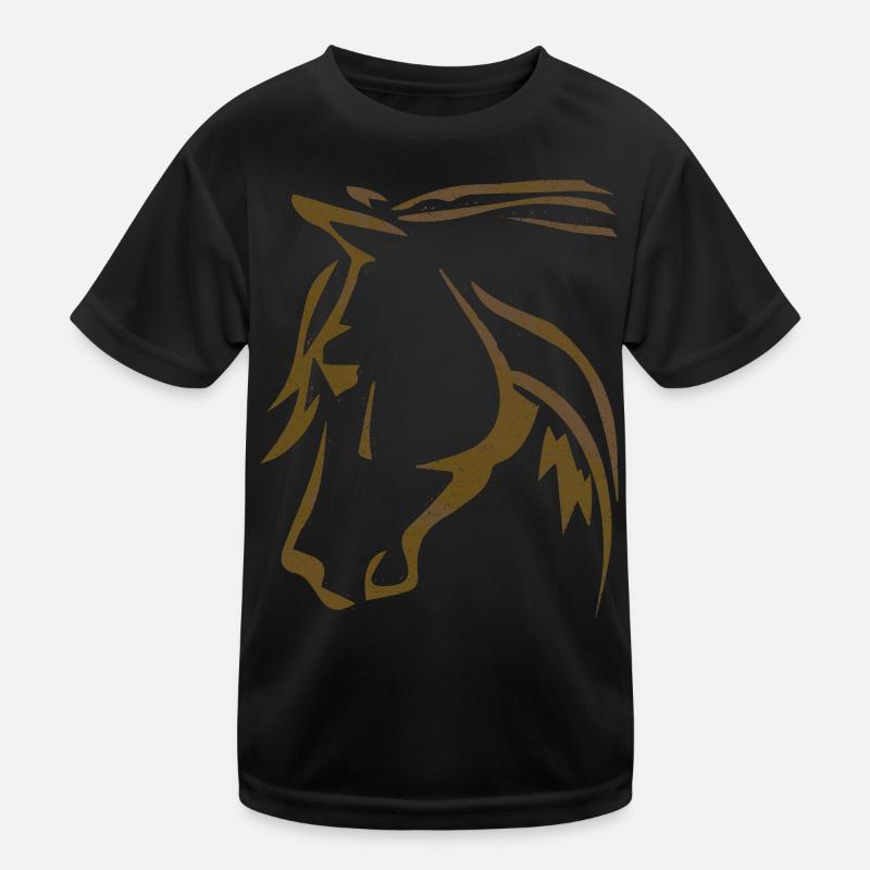 Cheval brun - Tête de cheval - Cavalier - Équitation T-shirt sport Enfant