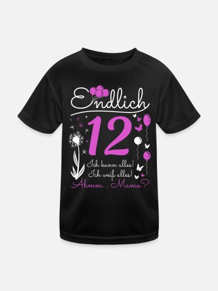 Endlich 12 Jahre Mädchen Ich Kann Alles Pusteblume - Kinder Funktions-T-Shirt - Schwarz - Vorne