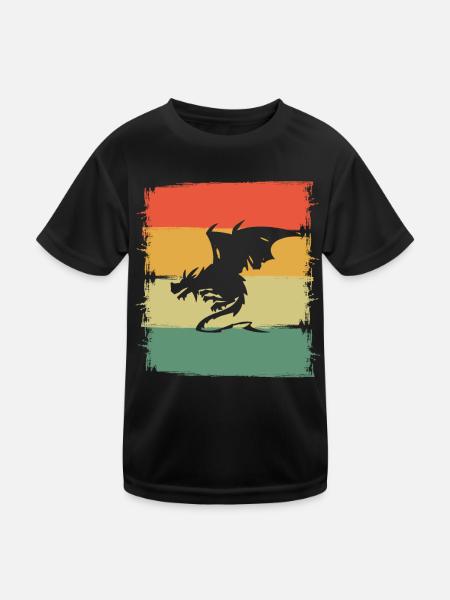 Drache Drachen - Kinder Funktions-T-Shirt - Schwarz - Vorne