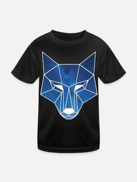 White wolf and starry sky - Kids Functional T-Shirt - black - Front