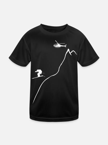 heliskiing, skifahren, freeskiing, Heliboarding - Kinder Funktions-T-Shirt - Schwarz - Vorne
