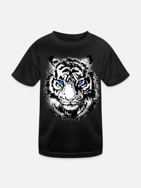 Tigerkopf - Weisser Tiger - Katze Wildkatze - Kinder Funktions-T-Shirt - Schwarz