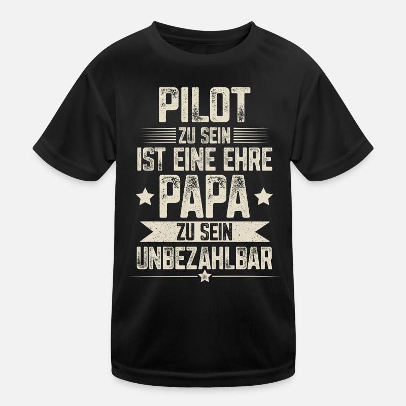 Pilot Papa Vater Vatertag - Kinder Funktions-T-Shirt - Schwarz