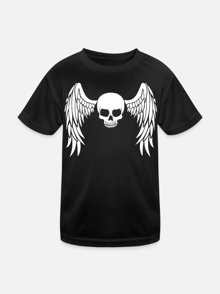 White winged skull - Kids Functional T-Shirt - black