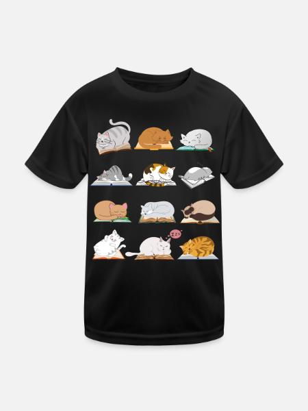 Lesende Katzen Kollektion - Kinder Funktions-T-Shirt - Schwarz