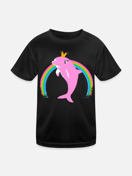 Rainbow Dolphin Golden Crown Pink - Kids Functional T-Shirt - black - Front