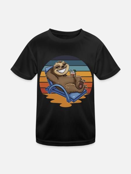 Faultier Urlauber Urlaub - Kinder Funktions-T-Shirt - Schwarz - Vorne