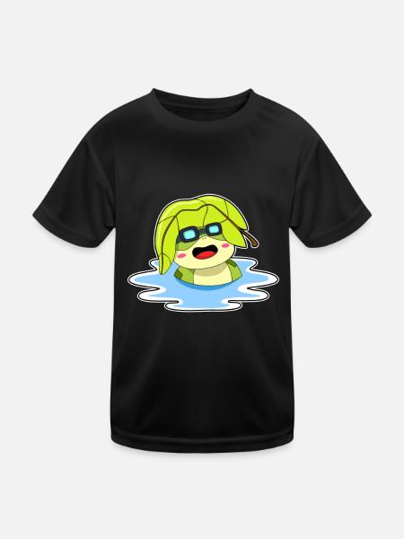 Frosch Sonnenbaden - Kinder Funktions-T-Shirt - Schwarz - Vorne
