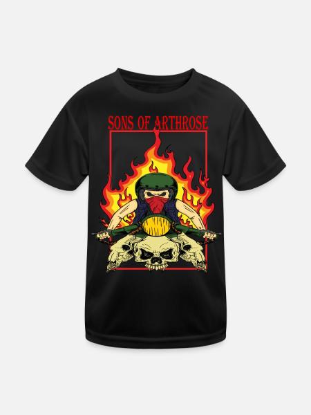 Flammenbiker Skullride - Kinder Funktions-T-Shirt - Schwarz