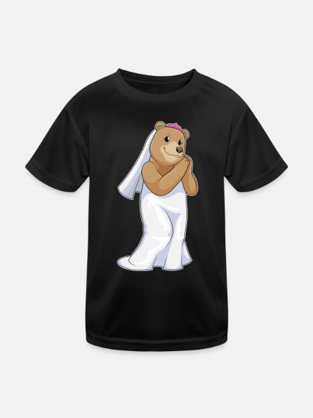 Bear Bridal Veil Wedding - Kids Functional T-Shirt - black - Front