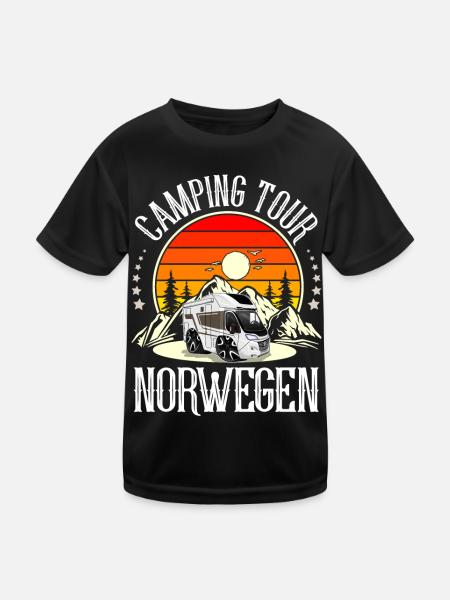 Camping Tour Norwegen Campen Camper - Kinder Funktions-T-Shirt - Schwarz