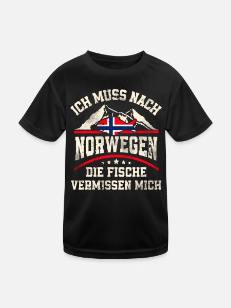 Norwegen Angeln Angler Fischen - Kinder Funktions-T-Shirt - Schwarz