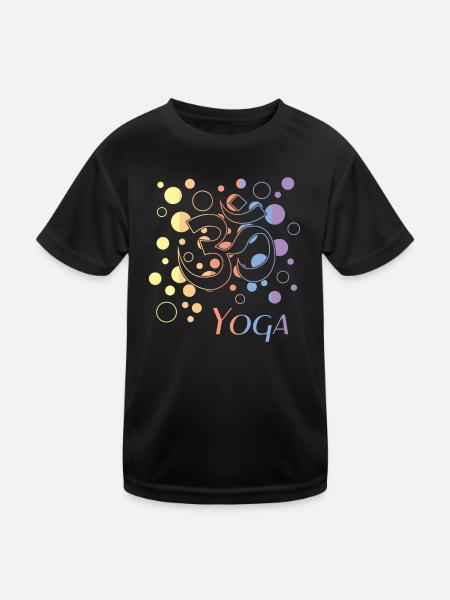 Om Namaste Yoga - Kinder Funktions-T-Shirt - Schwarz - Vorne