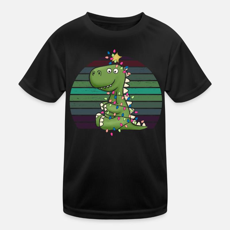 Süßer Dino Lichterkette Tree Rex Schlafanzug - Kinder Funktions-T-Shirt - Schwarz