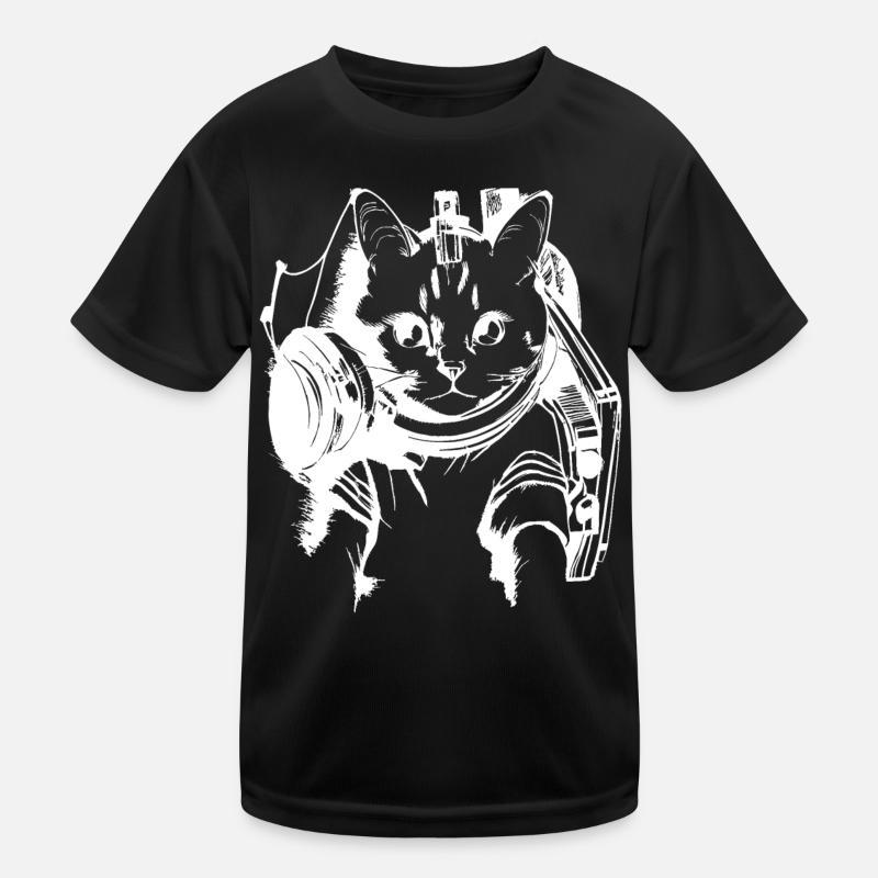 Katzen DJ Artwork Weiß Kinder Funktions-T-Shirt