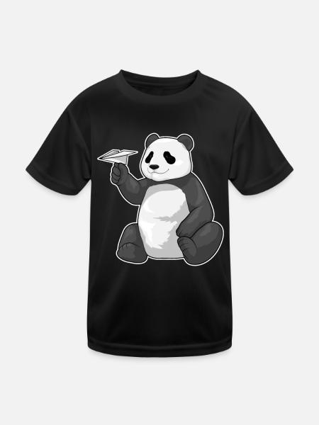Panda Paper Plane - Kids Functional T-Shirt - black - Front