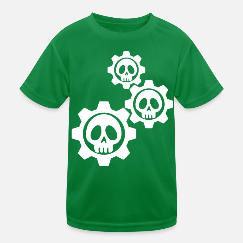 Weiße Totenköpfe und Zahnräder Kinder Funktions-T-Shirt