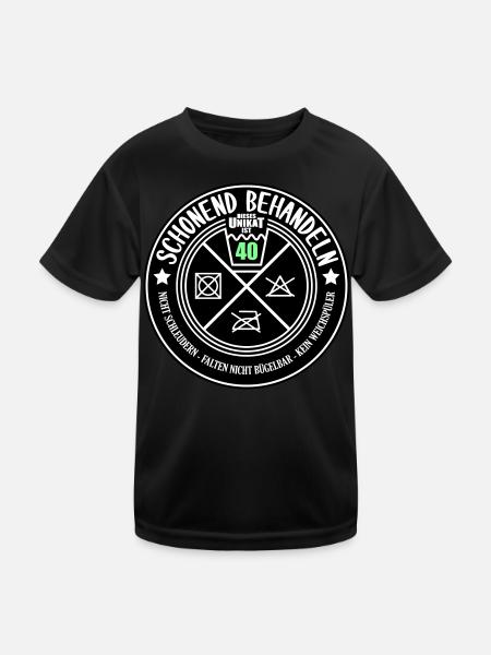 Schonend behandeln Unikat ist 40 | Farben änderbar - Kinder Funktions-T-Shirt - Schwarz - Vorne