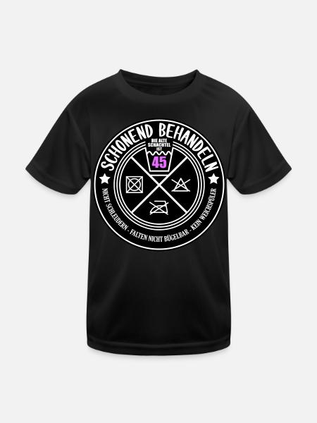 Schonend behandeln Schachtel 45 | Farben änderbar - Kinder Funktions-T-Shirt - Schwarz - Vorne