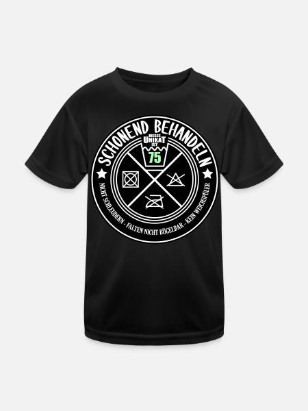 Schonend behandeln Unikat 75 | Farben änderbar - Kinder Funktions-T-Shirt - Schwarz - Vorne