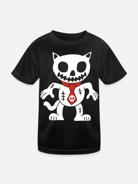 Weiße Katze Voodoo Puppe - Kinder Funktions-T-Shirt - Schwarz - Vorne