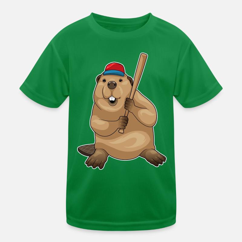 Beaver Baseball Baseball Bat Kids Functional T-Shirt