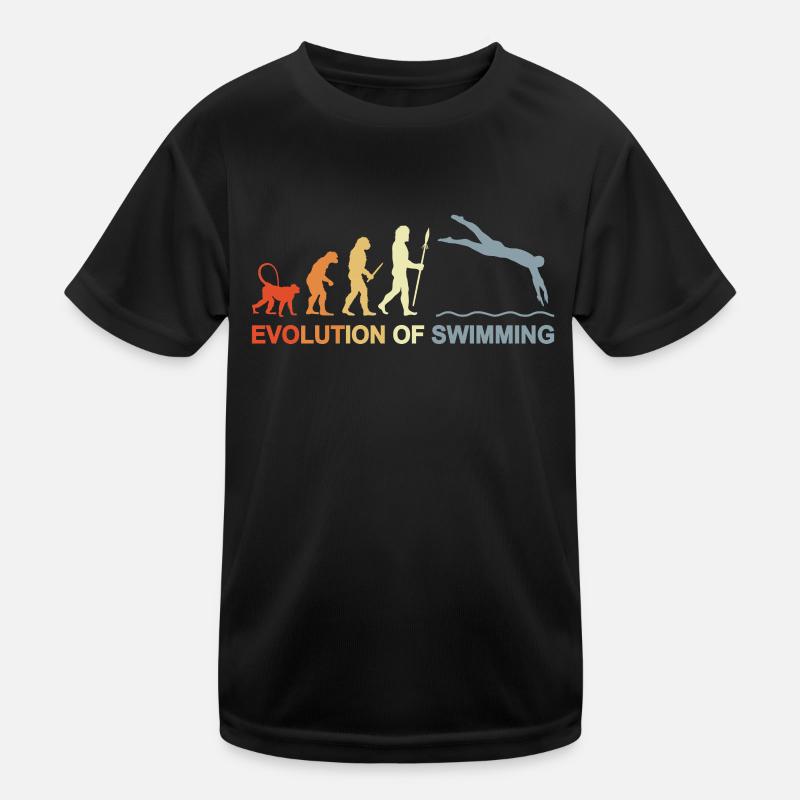 Evolution des Schwimmens - Kinder Funktions-T-Shirt - Schwarz