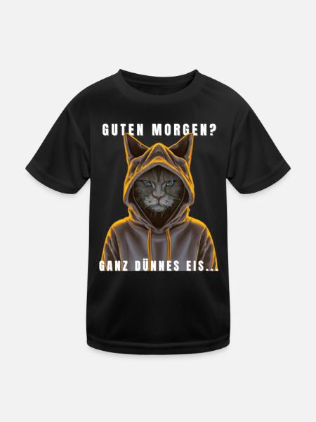 Katze im Hoodie Neon Outline - Kinder Funktions-T-Shirt - Schwarz